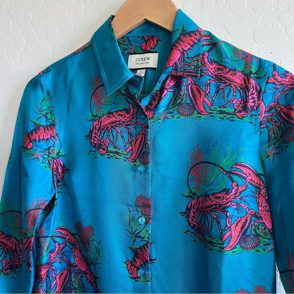 J. Crew Collection Silk Twill Shirt In Lobster Print - Picture 4 of 8